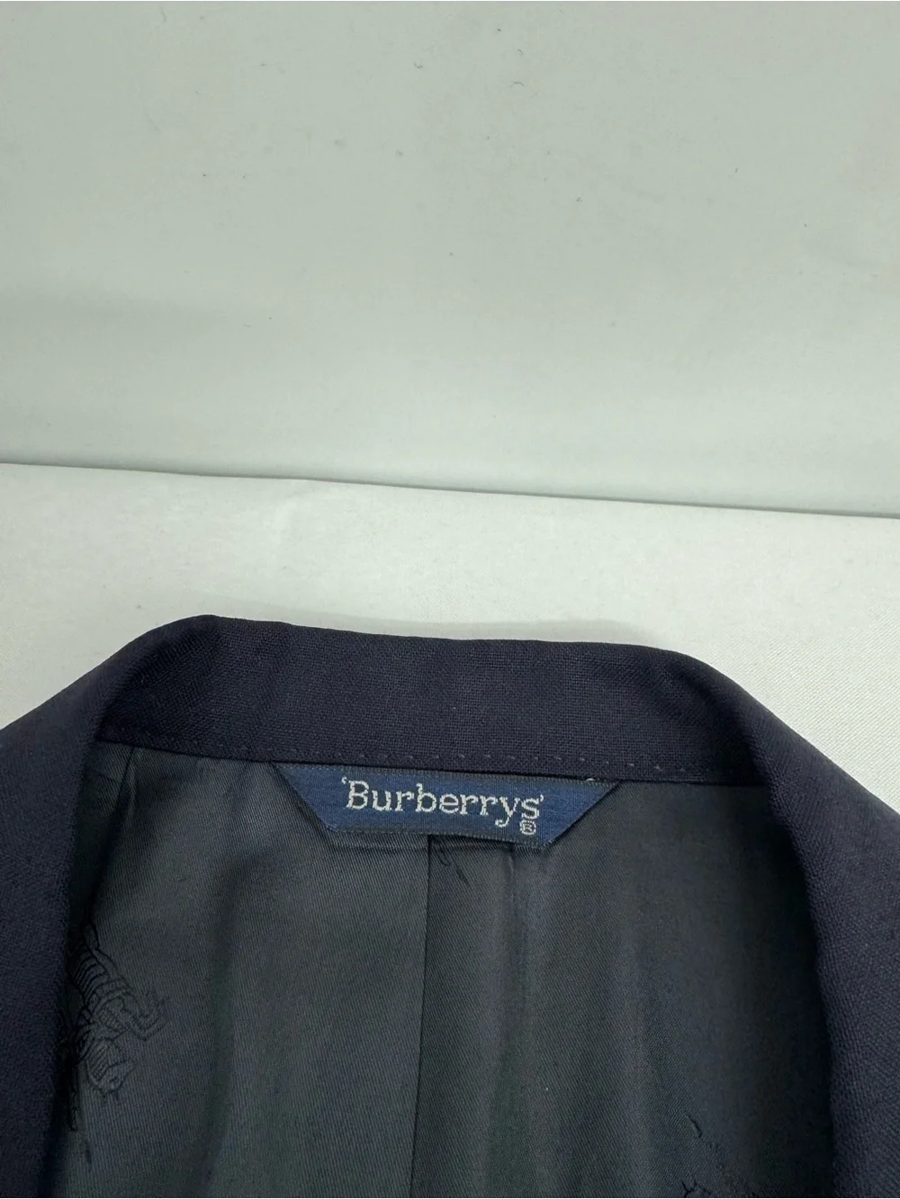 Vintage BURBERRYS Navy Blue Gold Button Super 100's Wool Double Breasted Blazer